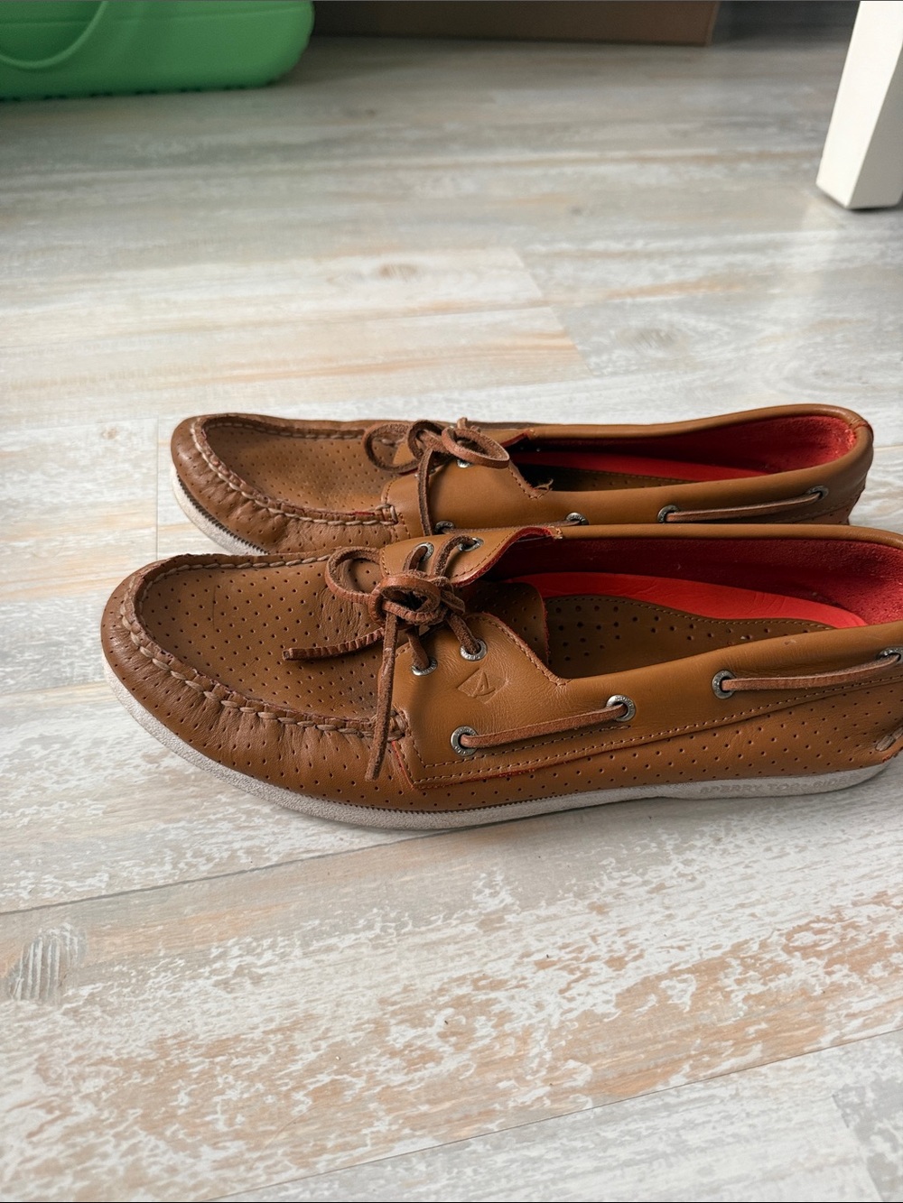 Men's Sperry Topsiders Perforated Brown Boat Shoes with Red Lining